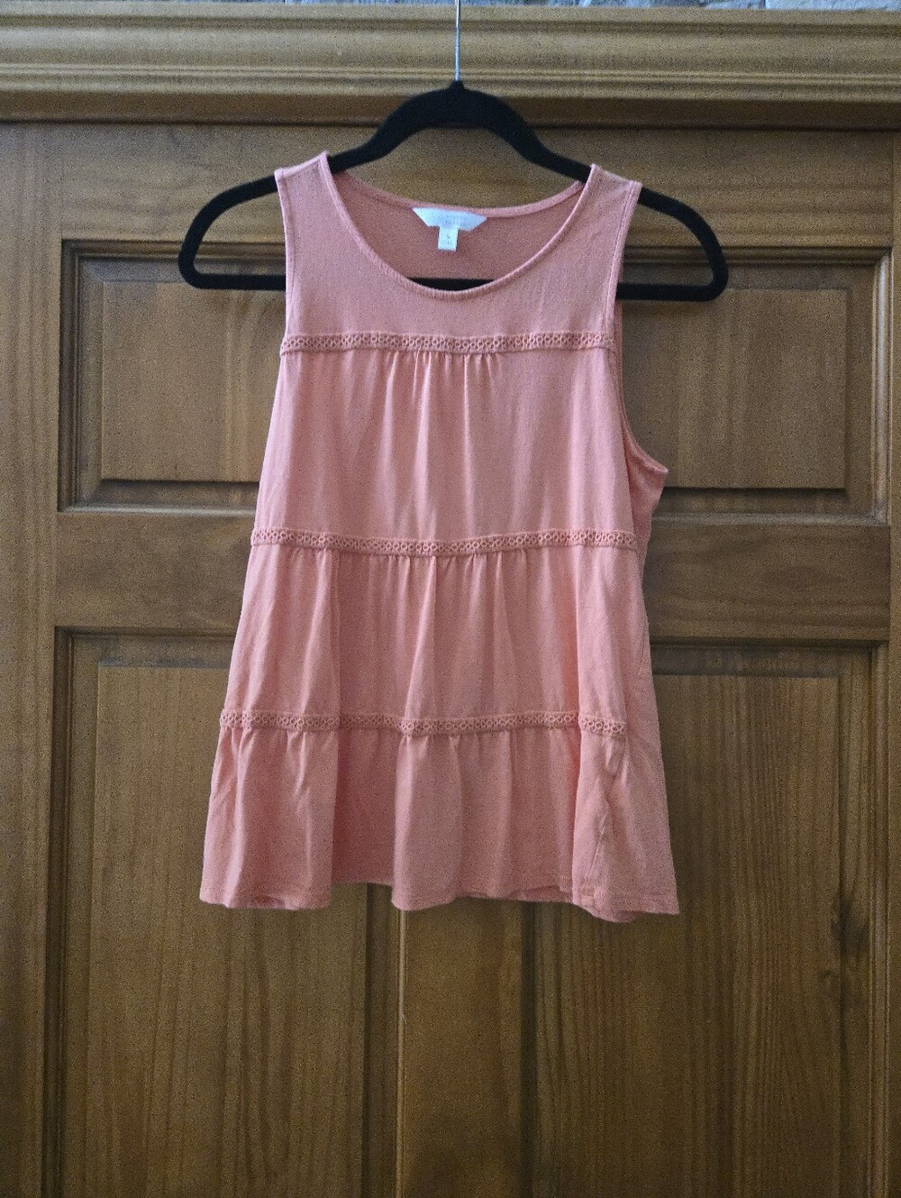 LC Lauren Conrad Coral-Peach Tiered Lace Trim Tank Size S